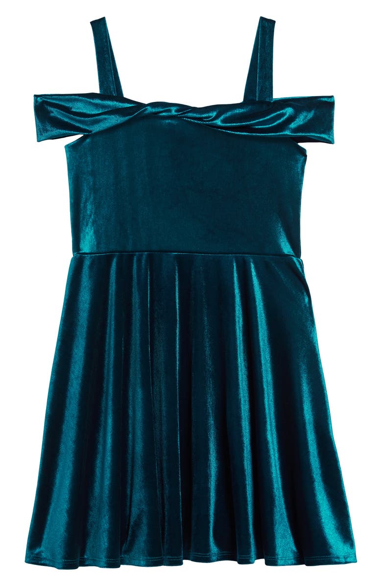 Ava & Yelly Marlyn Twist Front Velvet Dress, Main, color, Teal