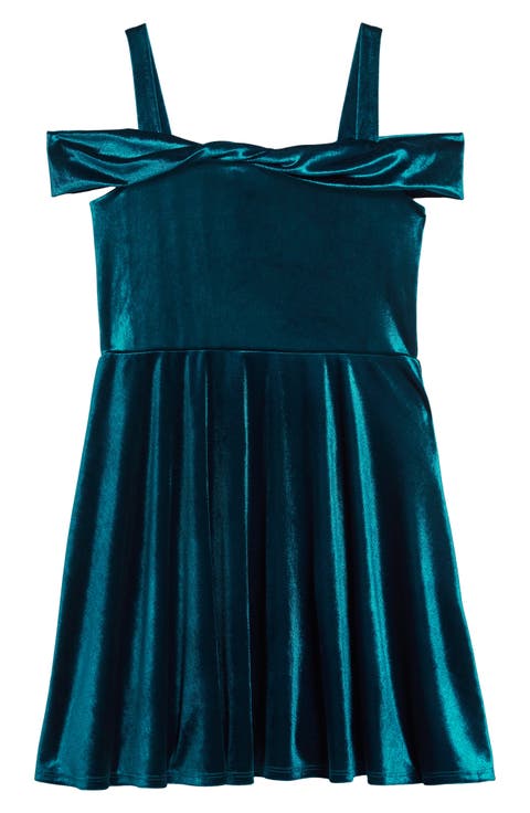 Marlyn Twist Front Velvet Dress (Big Girls)