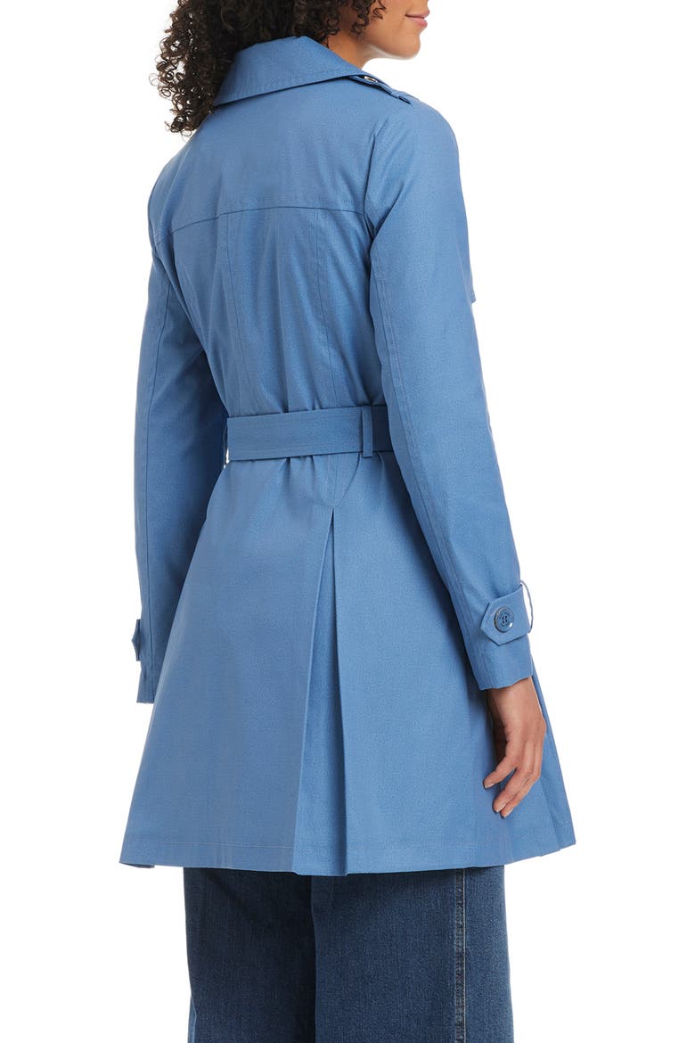 belted double breasted pleated trench coat, Alternate, color, PRINTED DENIM