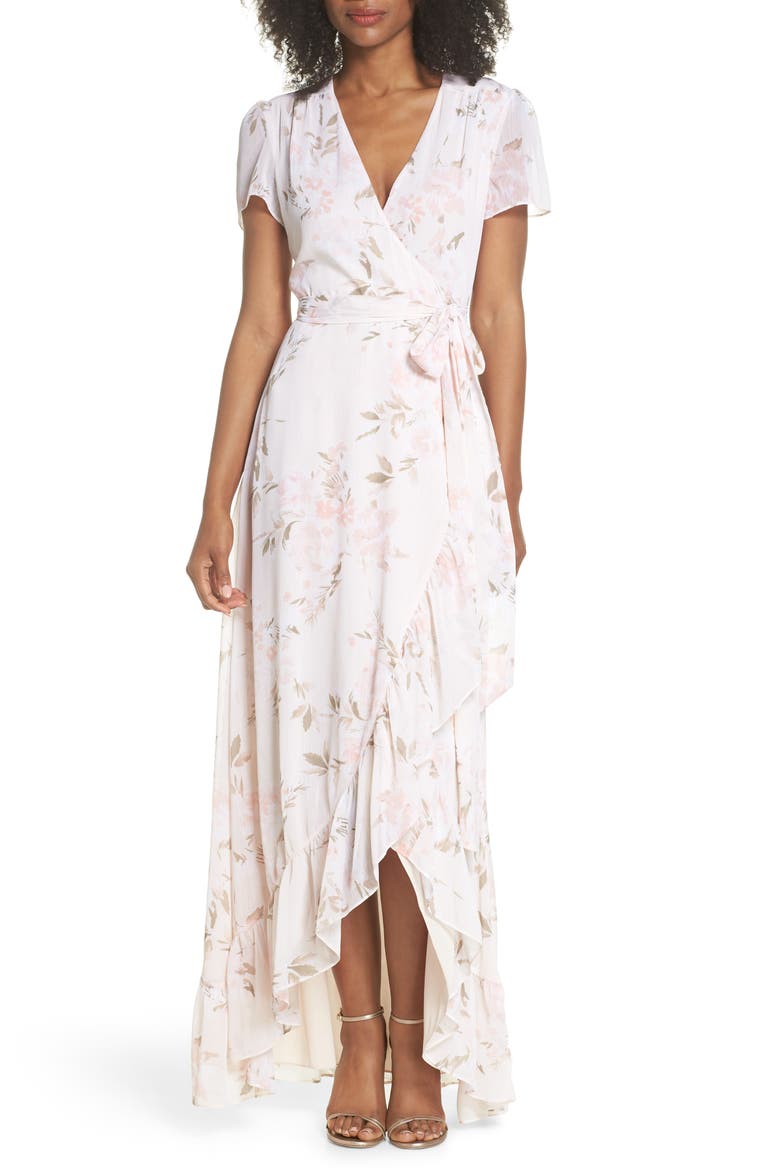 The Natasha Floral Wrap Maxi Dress, Main, color, BLUSH BOUQUET PRINT