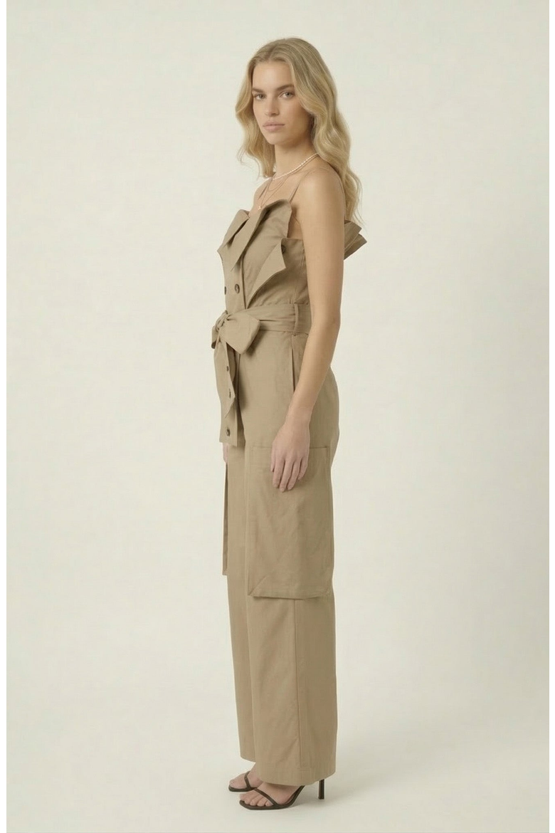 Off Shoulder Cargo Jumpsuit, Alternate, color, Beige