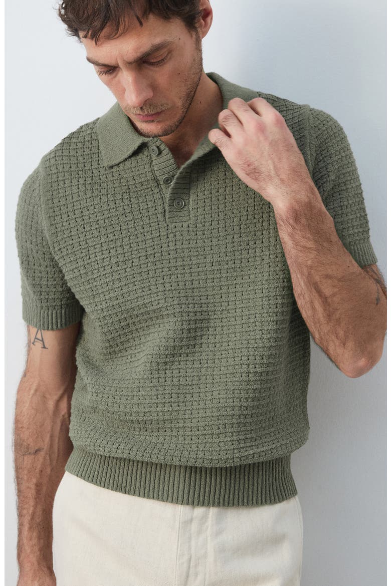 Waffle Knit Polo Sweater, Alternate, color, FOREST GREEN