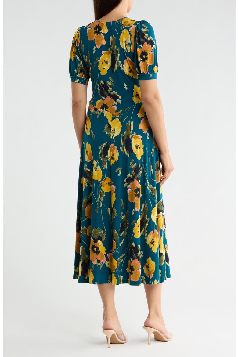 Short Sleeve V-Neck Midi Dress, Alternate, color, TEAL FLORAL