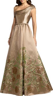 Mac Duggal Floral Off-the-Shoulder Brocade Ball Gown