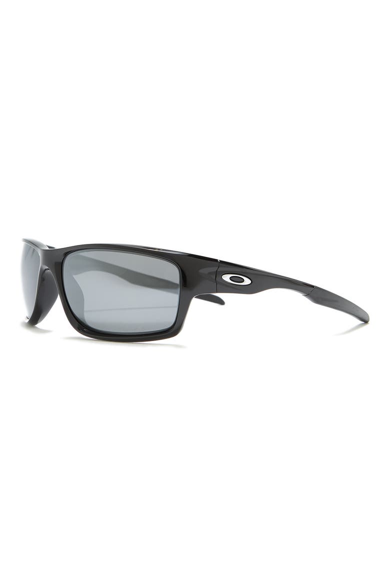 60mm Irid Polarized Rectangle Sunglasses, Alternate, color, BLACK