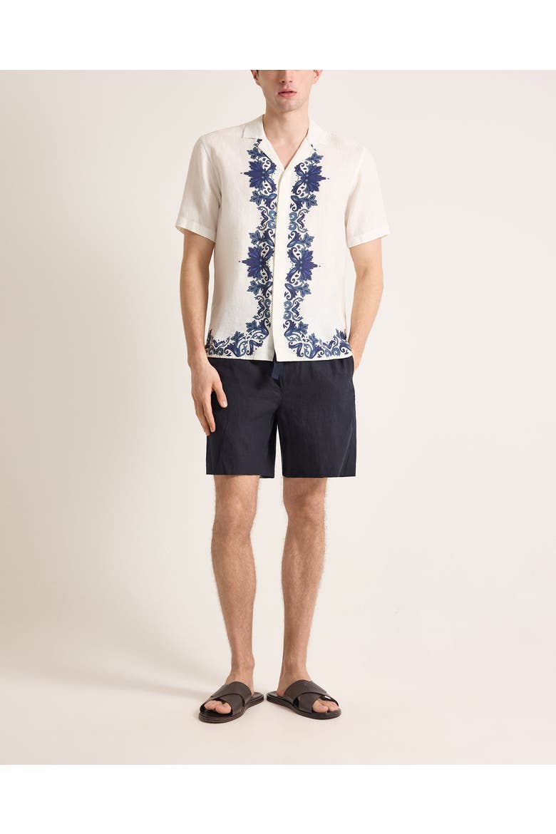Maitan Linen Relaxed Fit Linen Mirabello Border Shirt, Alternate, color, White/Night Iris