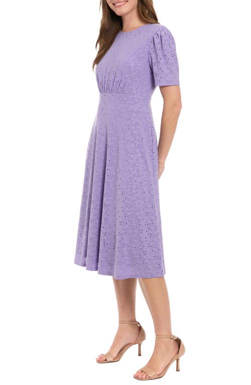 London Times Jesey Embroidered Eyelet Short Sleeve Dress In Purple