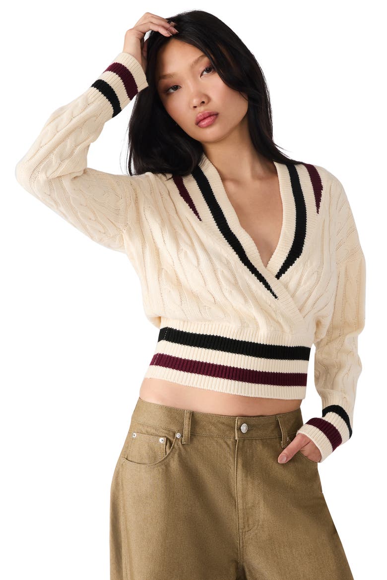 Addison Contast Trim Cable Knit Sweater, Alternate, color, CREAM