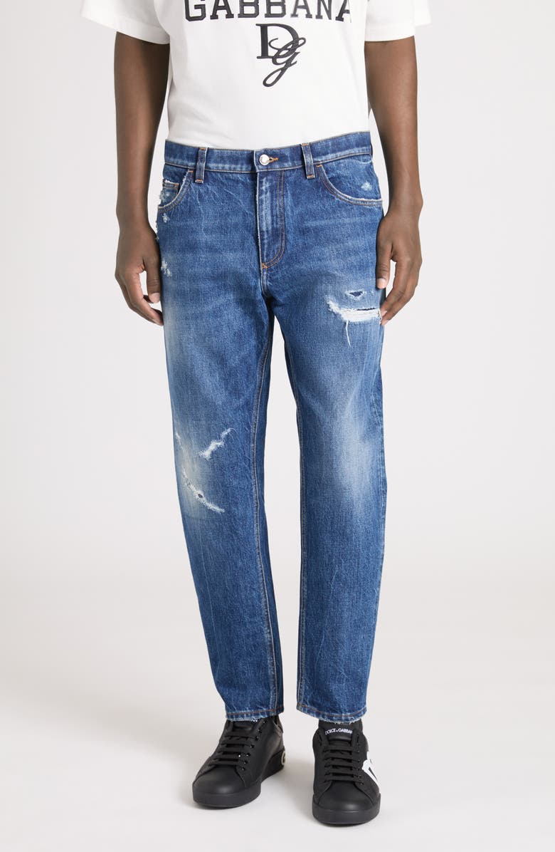 Dolce&Gabbana Logo Embroidered Distressed Loose Fit Jeans, Main, color, 