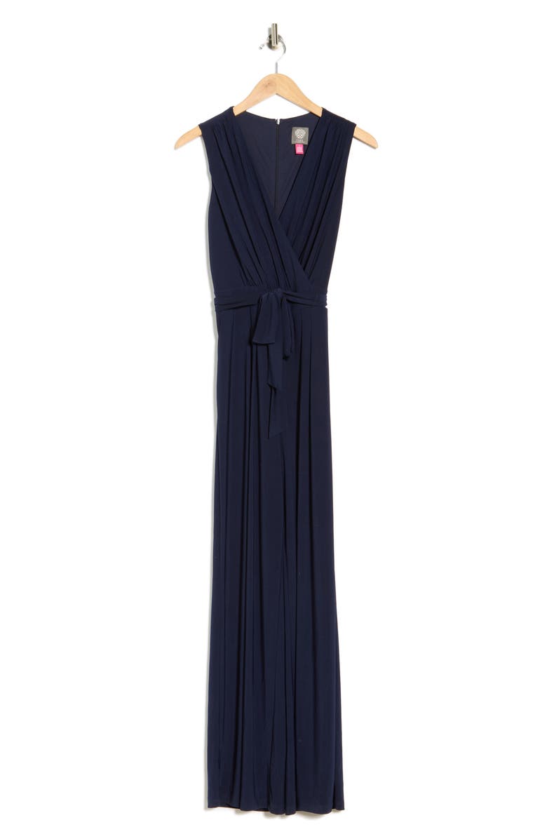 Vince Camuto Faux Wrap Wide Leg Jumpsuit, Alternate, color, Black