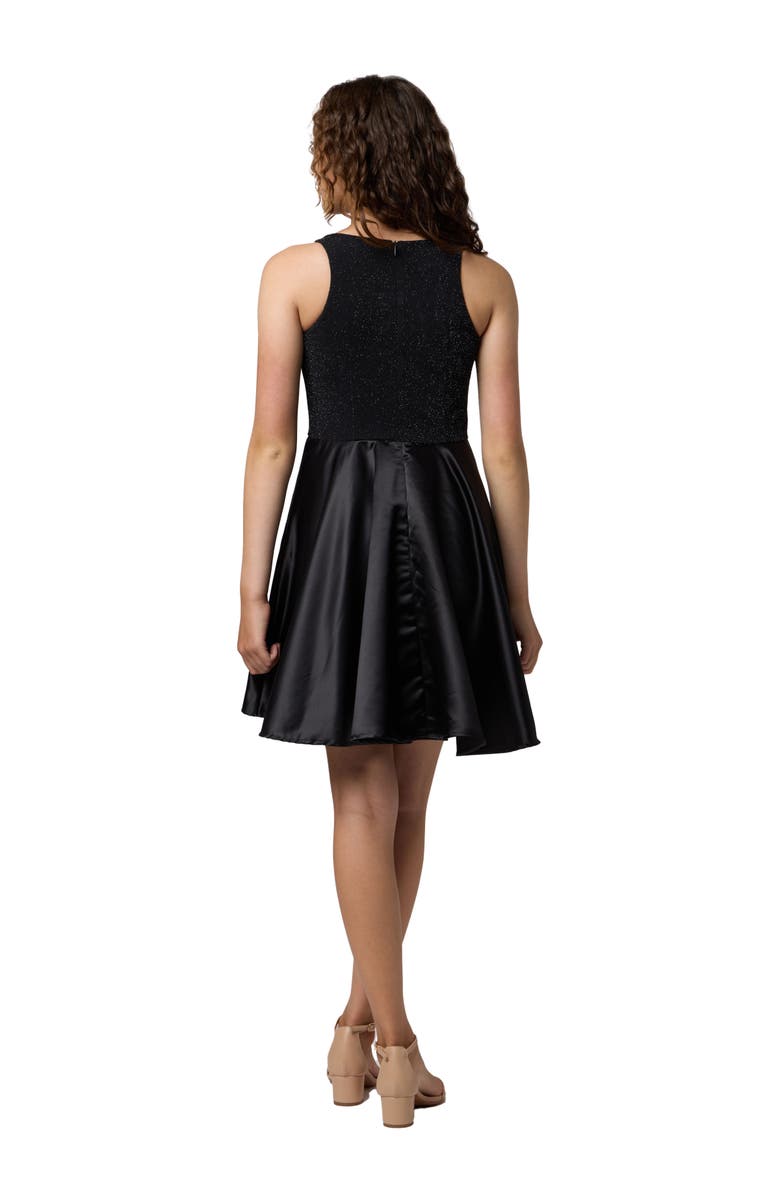 Un Deux Trois Glitter and Satin Racerback Dress in Longer Length, Alternate, color, Black