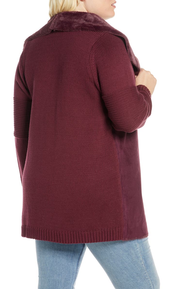 Single Thread Sweater Jacket with Faux Fur Trim, Alternate, color, 