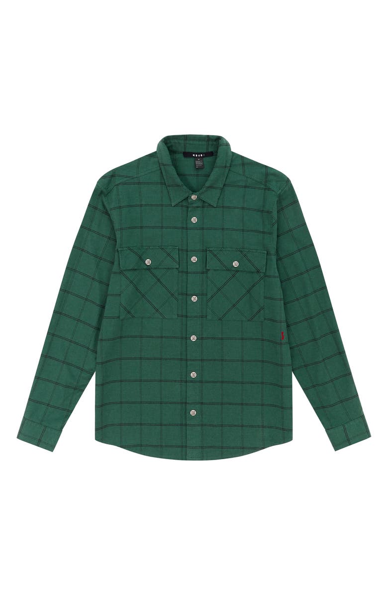 Ksubi Paradox Button-Up Flannel Shirt, Alternate, color, Khaki Fade