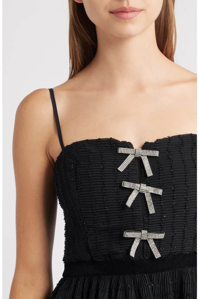 Crystal Bow Detail Metallic Dress, Alternate, color, BLACK
