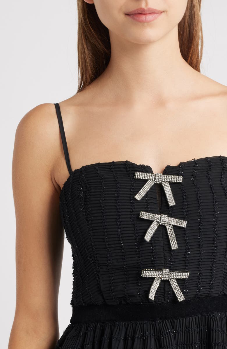 MOON RIVER Crystal Bow Detail Metallic Dress, Alternate, color, Black