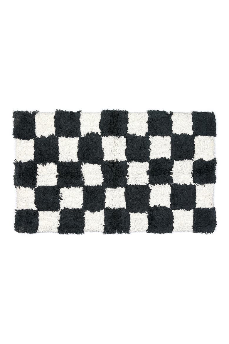 Checkerboard Black Bath Rug, Main, color, BLACK