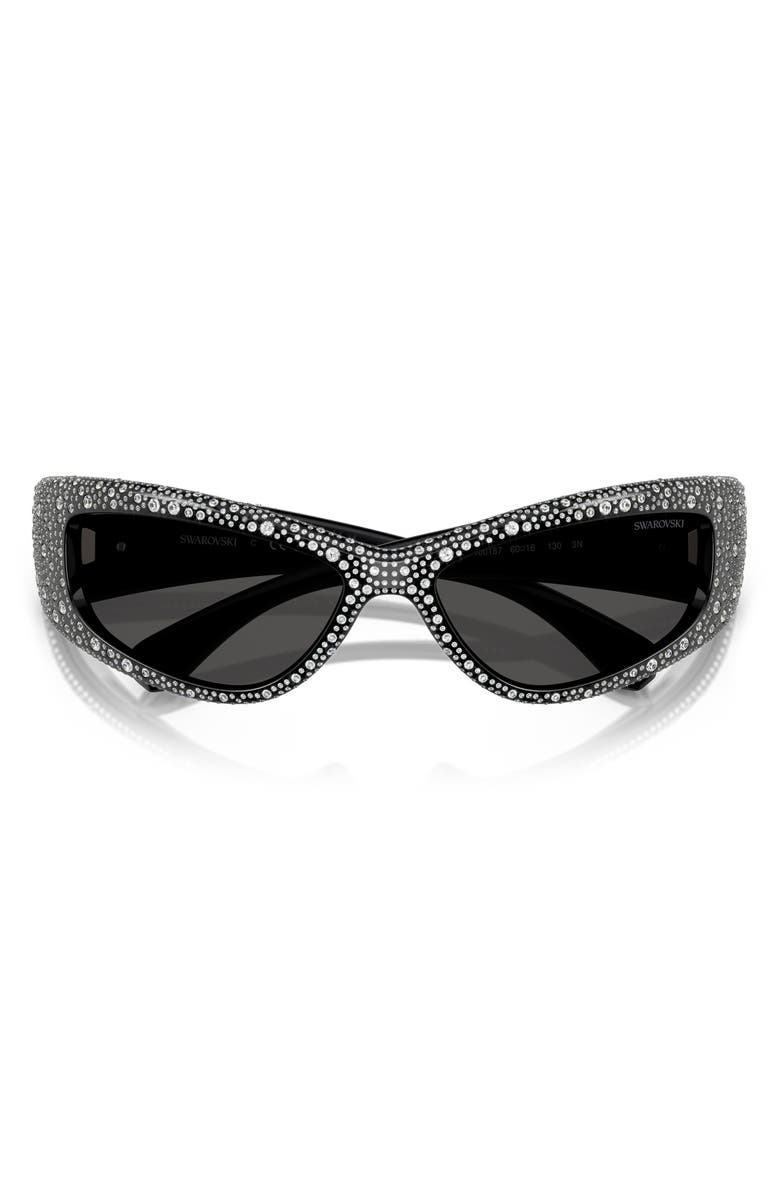 Swarovski 60mm Irregular Sunglasses, Alternate, color, Black