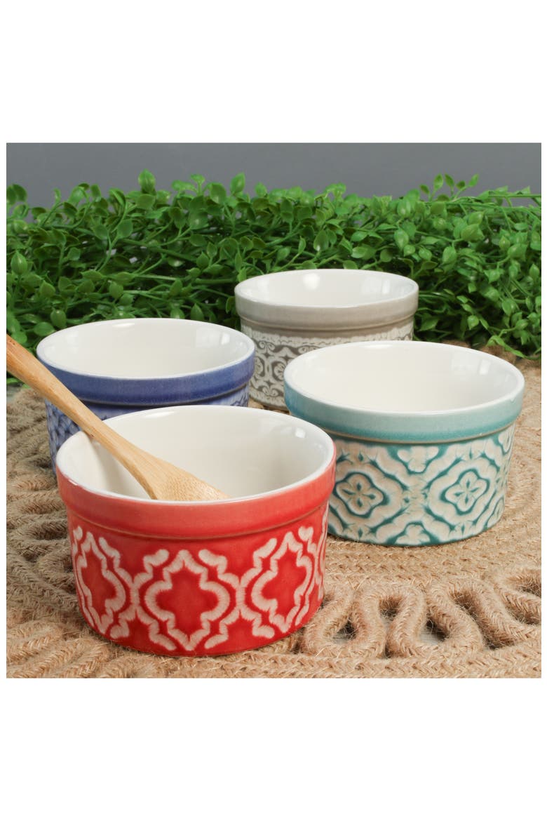 Set of 4 Stoneware Dominique Ramekins, Alternate, color, MULTI
