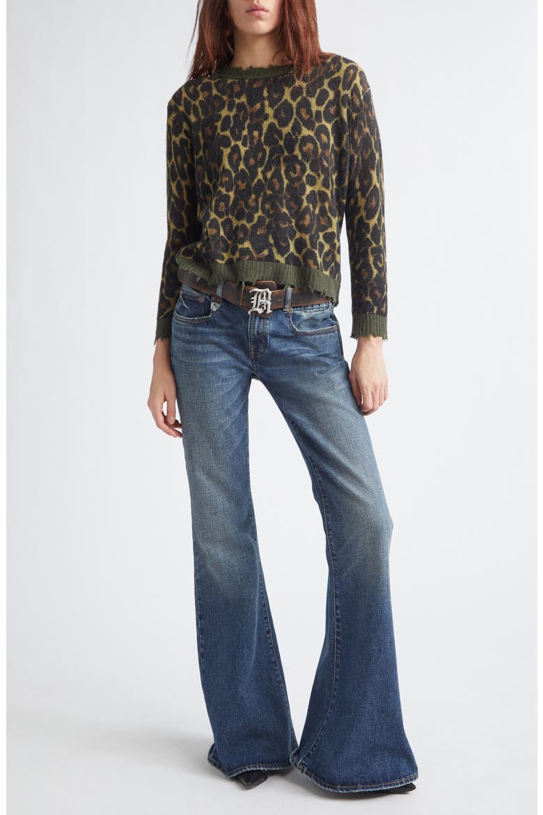 Relaxed Fit Distressed Leopard Print Cashmere Crewneck Sweater, Alternate, color, BROWN LEOPARD