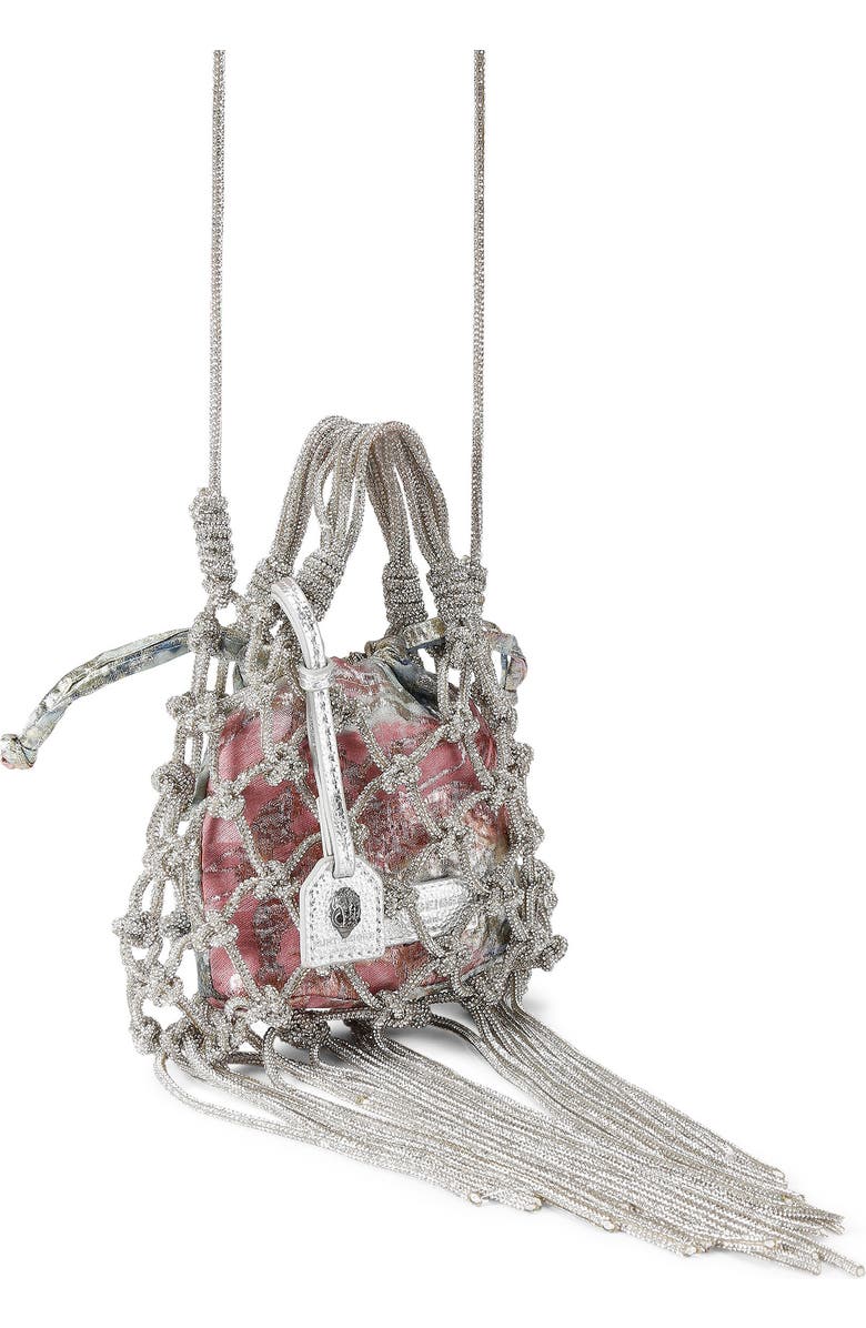 Kurt Geiger London Mini Macramé Crystal Drawstring Bag, Alternate, color, Open Grey