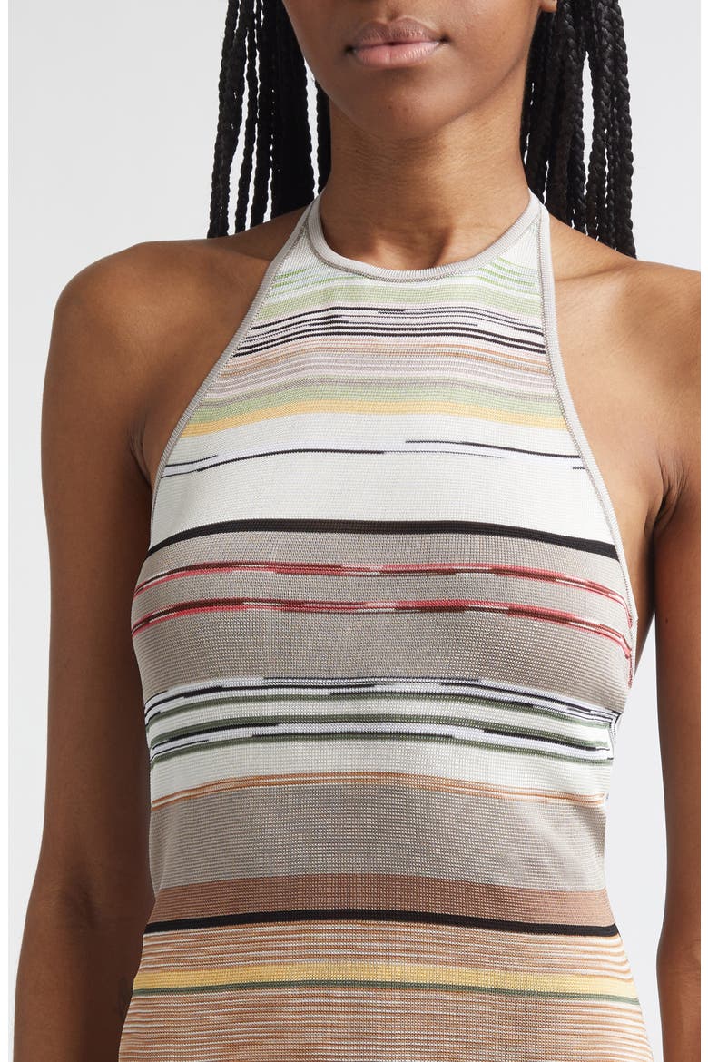 Flame Space Dye Stripe Knit Halter Neck Dress, Alternate, color, GREEN BROWN TONES