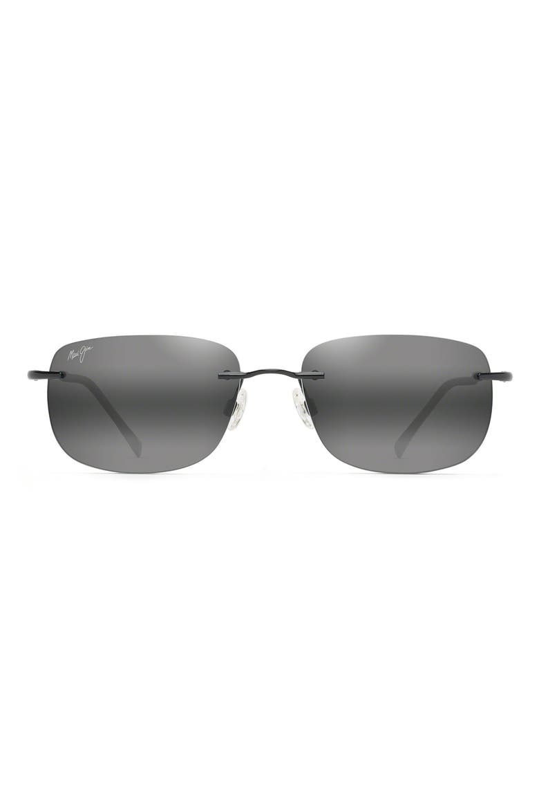 Ohai 59.5mm Polarized Rectangular Sunglasses, Main, color, BLACK GLOSS/ NEUTRAL GREY