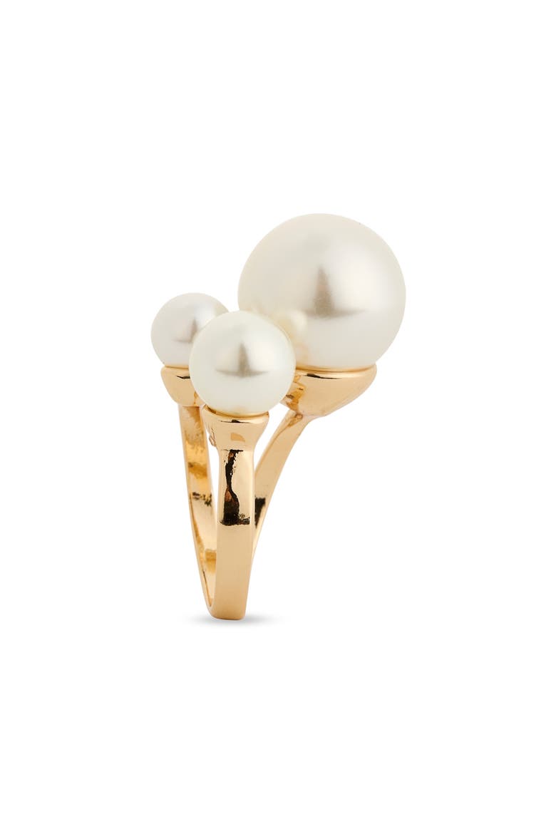 Faux Pearl Cluster Ring, Alternate, color, WHITE- GOLD