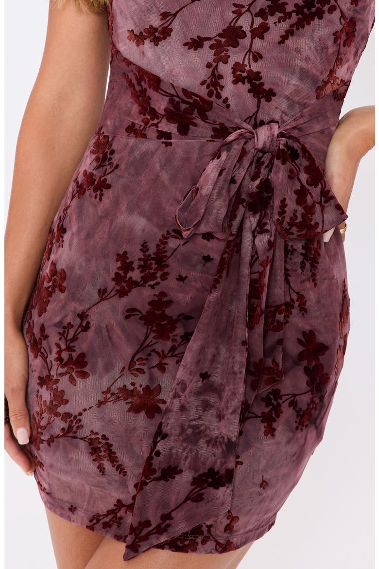Heiress Tie Waist Minidress, Alternate, color, MERLOT PRINT