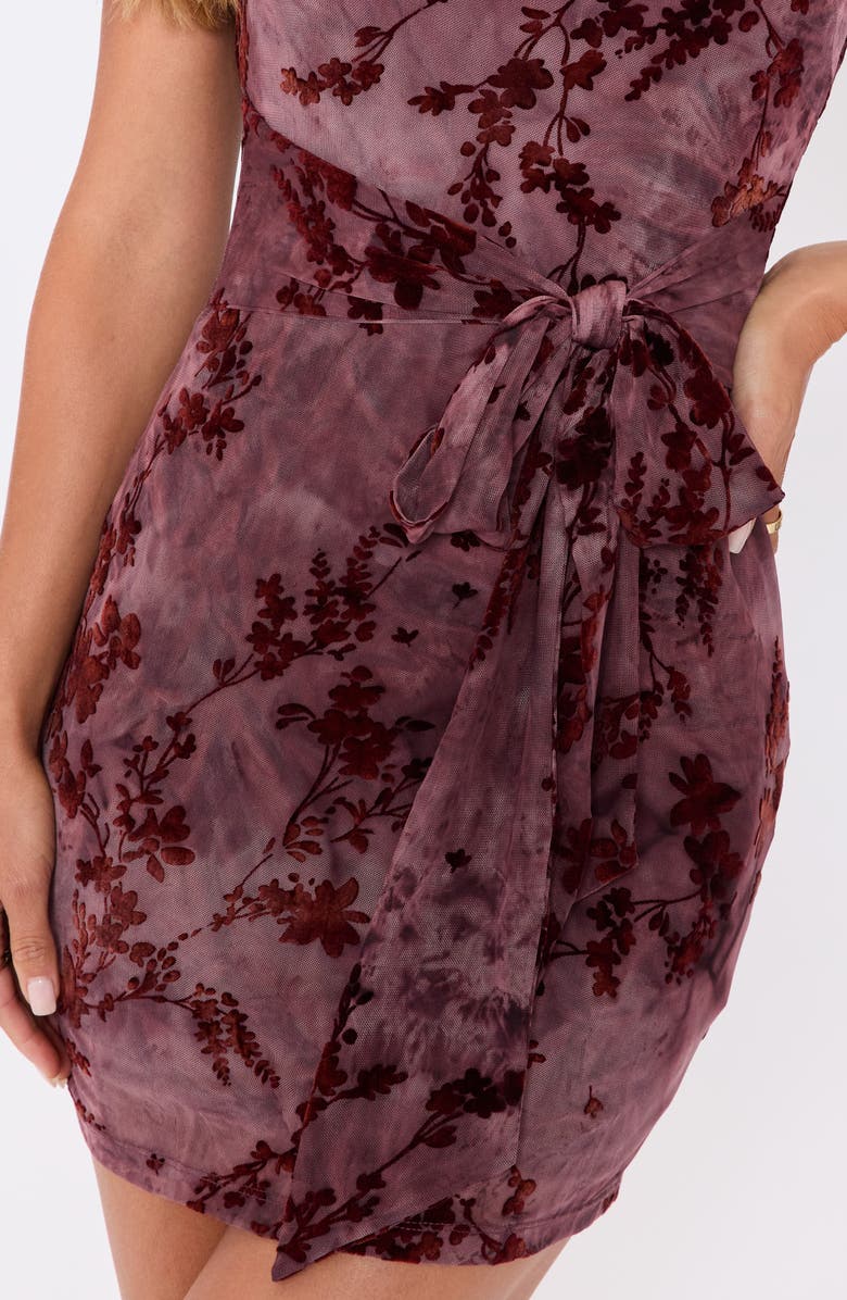 VICI Collection Heiress Tie Waist Minidress, Alternate, color, Merlot Print