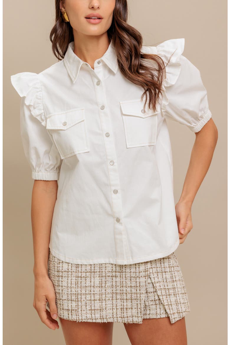 Cotton Denim Button-Up Shirt, Alternate, color, IVORY