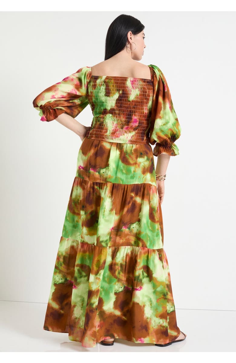 June + Vie Off-The-Shoulder Smocked Cropped Top, Alternate, color, Watercolor Tie Dye