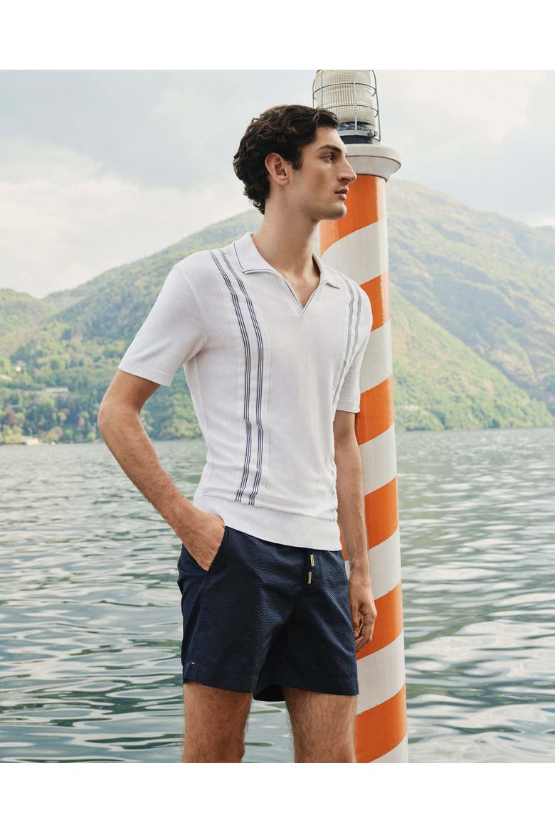 Horton Tailored Fit Silk Cotton Polo Shirt, Alternate, color, White Sand/Night Iris