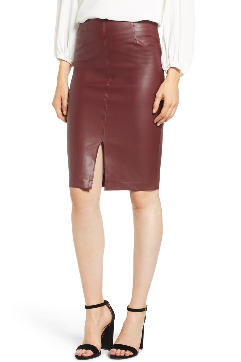 Faux Leather Pencil Skirt, Main, color, BORDEAUX