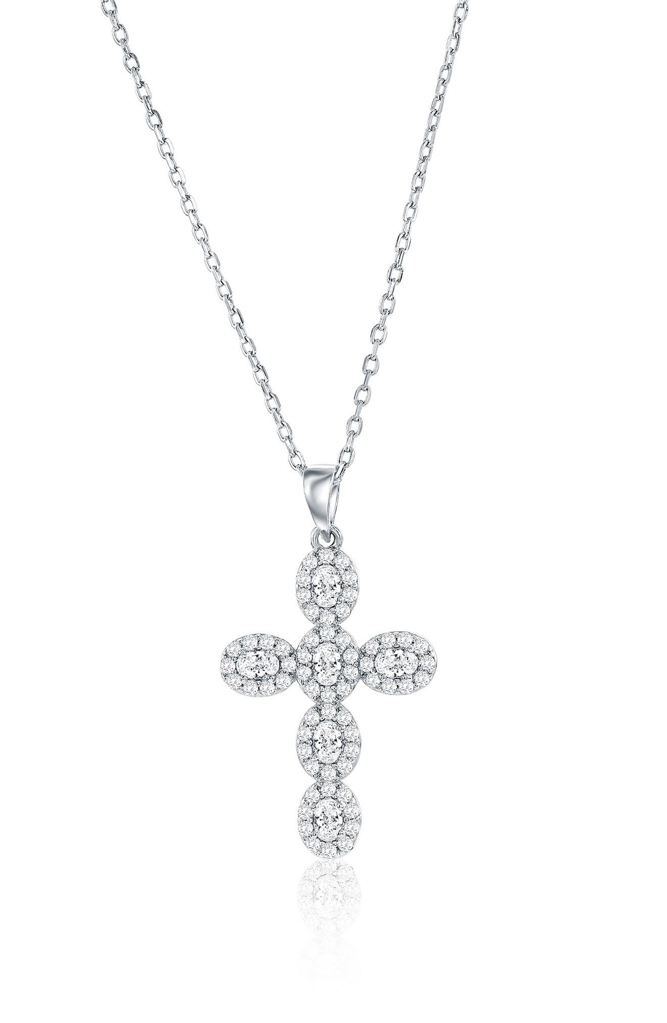 Sterling Silver CZ Cross Necklace