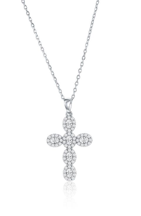 Sterling Silver CZ Cross Necklace