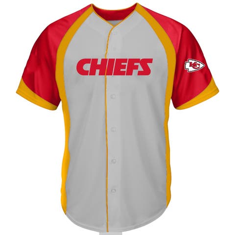 Men's Fanatics  Gray Kansas City Chiefs Big & Tall Button-Up Raglan Fashion Top