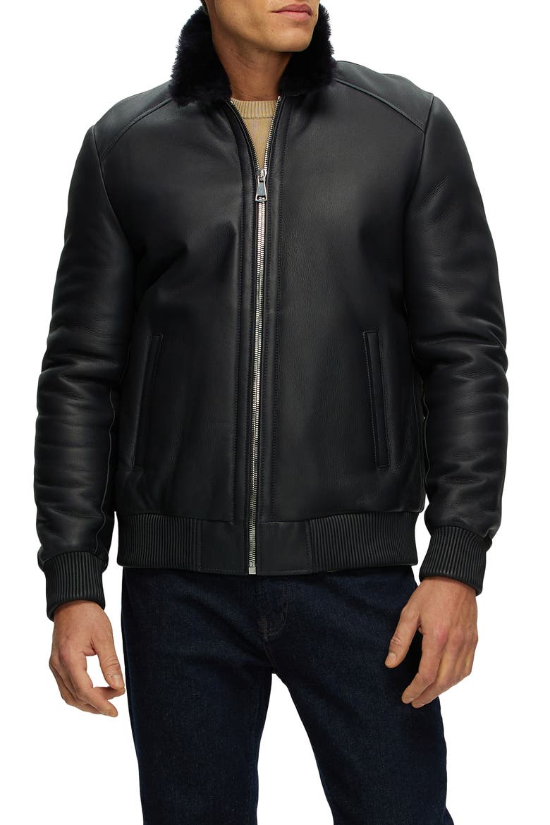 Men's Genuine Shearling Jacket, Alternate, color, DARK BLUE