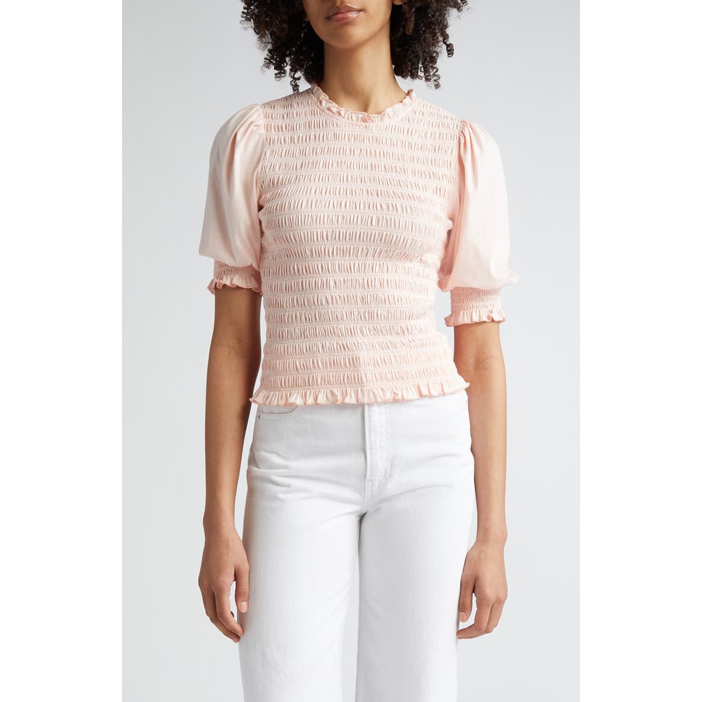 Veronica Beard Langston Smock Cotton Top In Pink