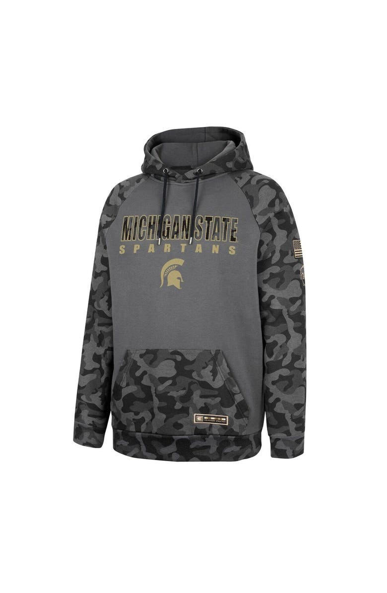 COLOSSEUM Men's Colosseum Charcoal Michigan State Spartans OHT Military Appreciation Camo Stack Raglan Pullover Hoodie, Alternate, color, Charcoal