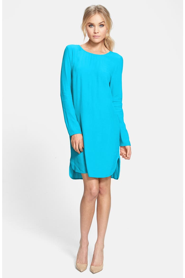Long Sleeve Crepe Shift Dress, Main, color, VIVID BLUE