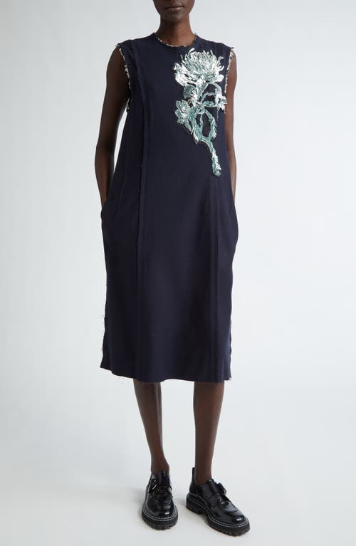 Jason Wu Collection Floral Embellishment Shift Dress in Navy 