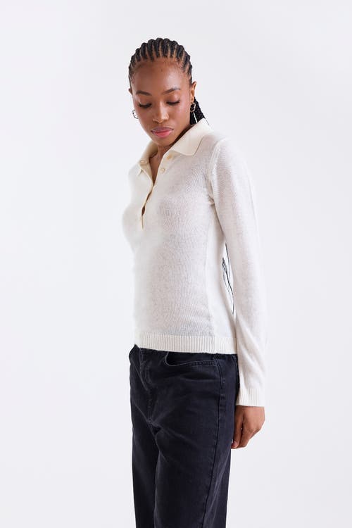 1982 Amaya Long Sleeve Button Polo Top In White