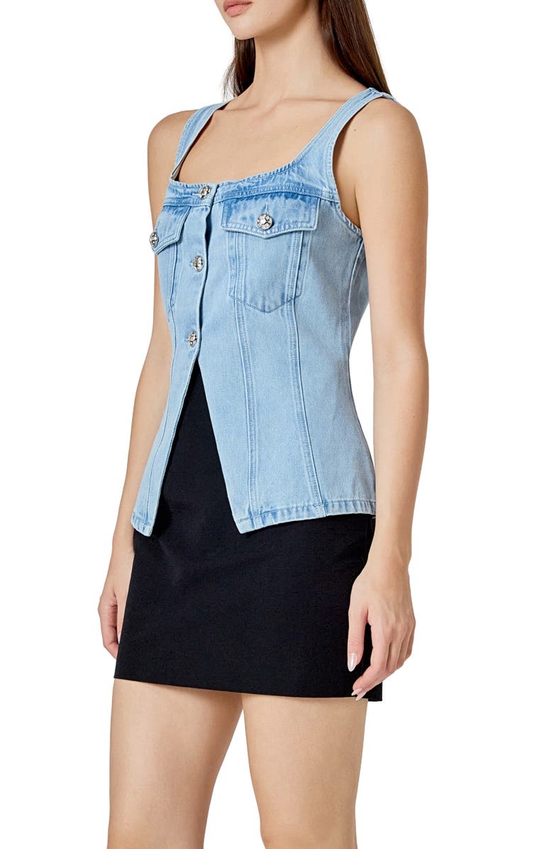 Endless Rose Fitted Denim Cutaway Vest, Alternate, color, Light Denim