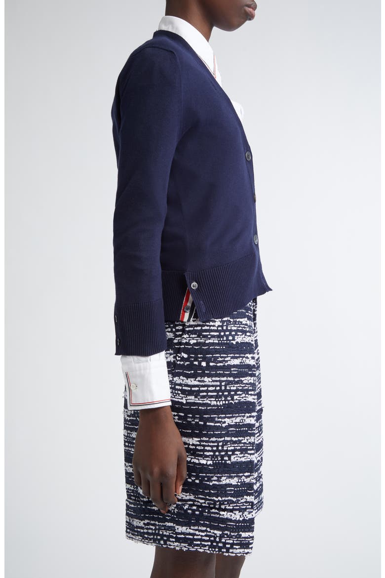 Jersey Stitch V-Neck Cotton Cardigan, Alternate, color, NAVY
