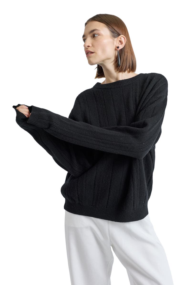 Almina Concept Ribbed Wool Crewneck Sweater, Alternate, color, Black