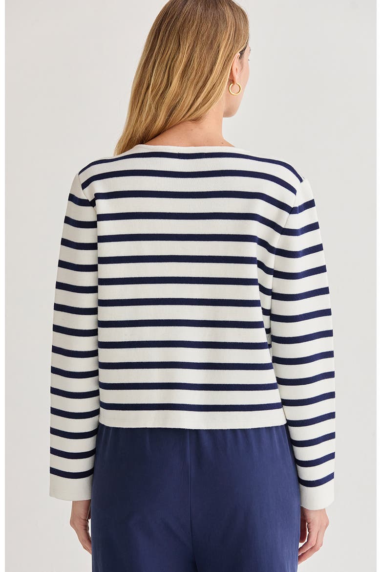 Striped Jacquard Knit Cardigan, Alternate, color, Ivory/Navy