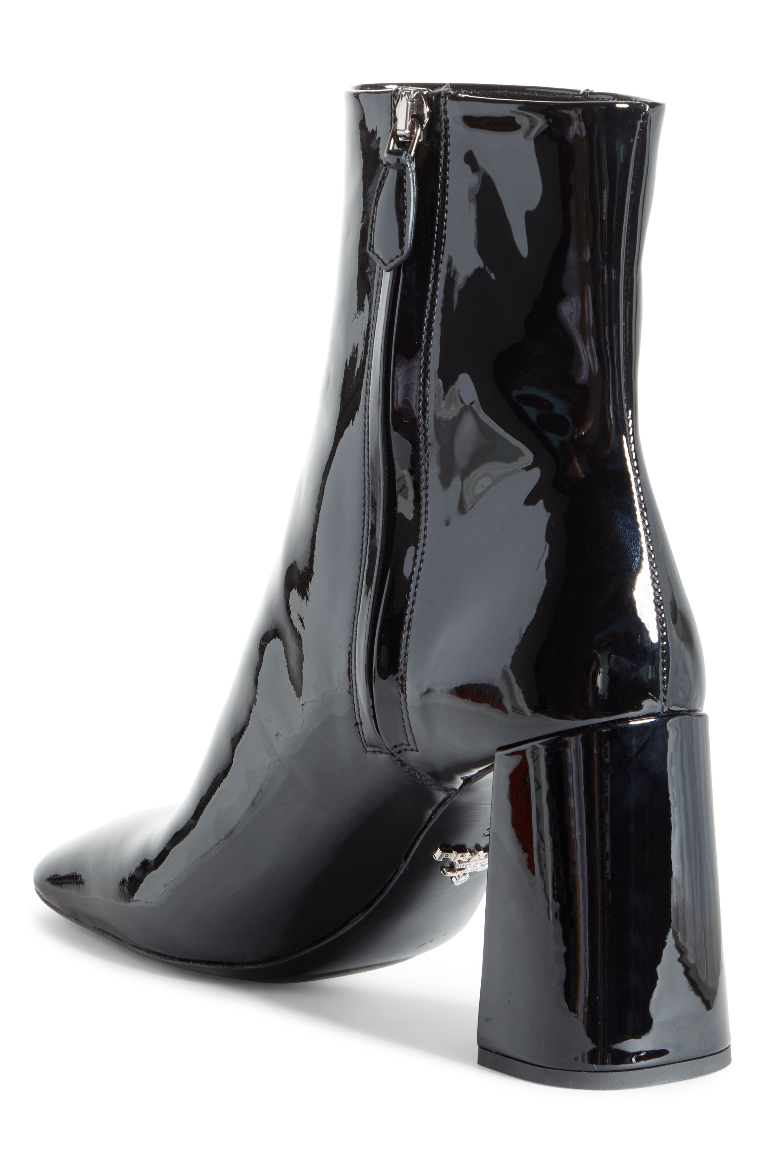 Prada Block Heel Patent Leather Bootie, Alternate, color, 