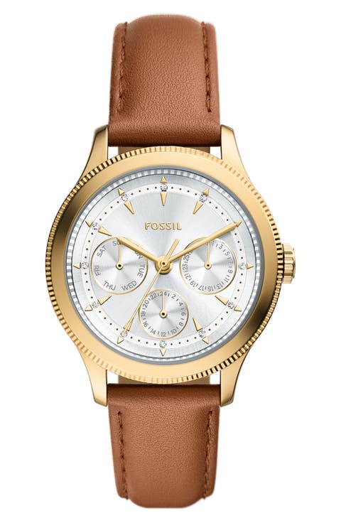 Brynn Multifunction Leather Strap Watch, 38mm