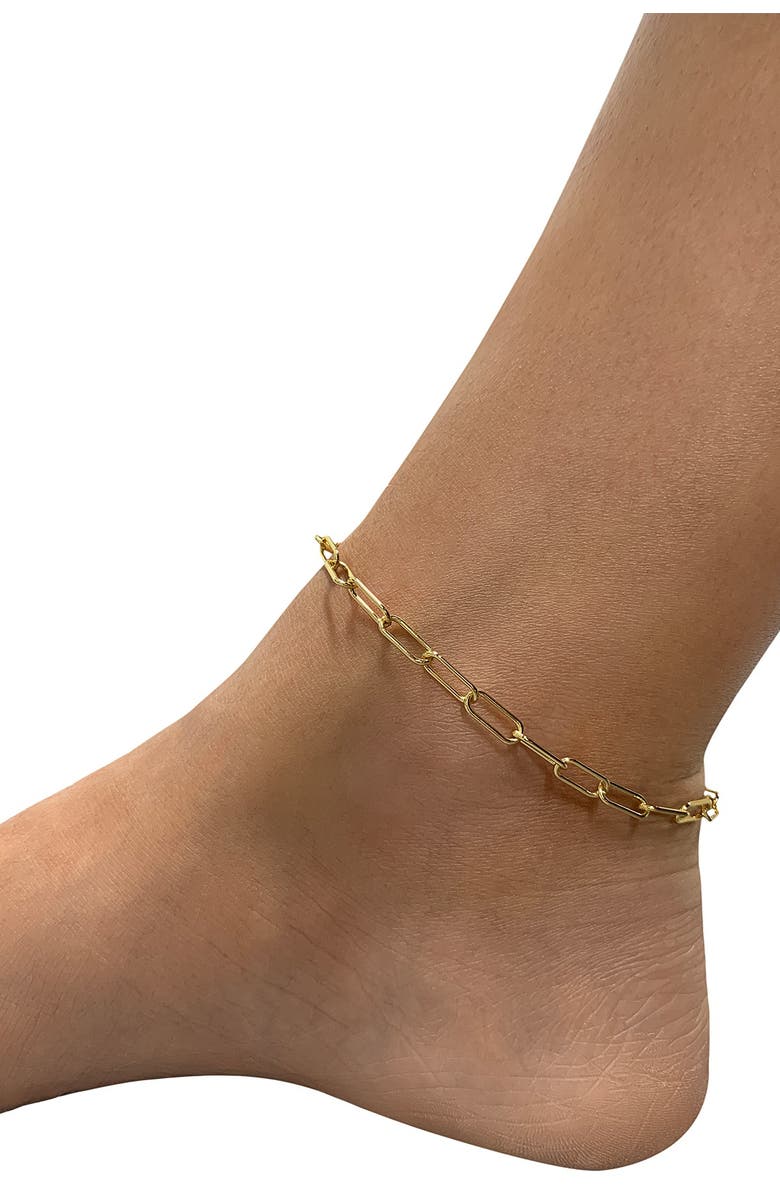 Adornia 14K Yellow Gold Plated Paperclip Link Chain Anklet, Alternate, color, Yellow