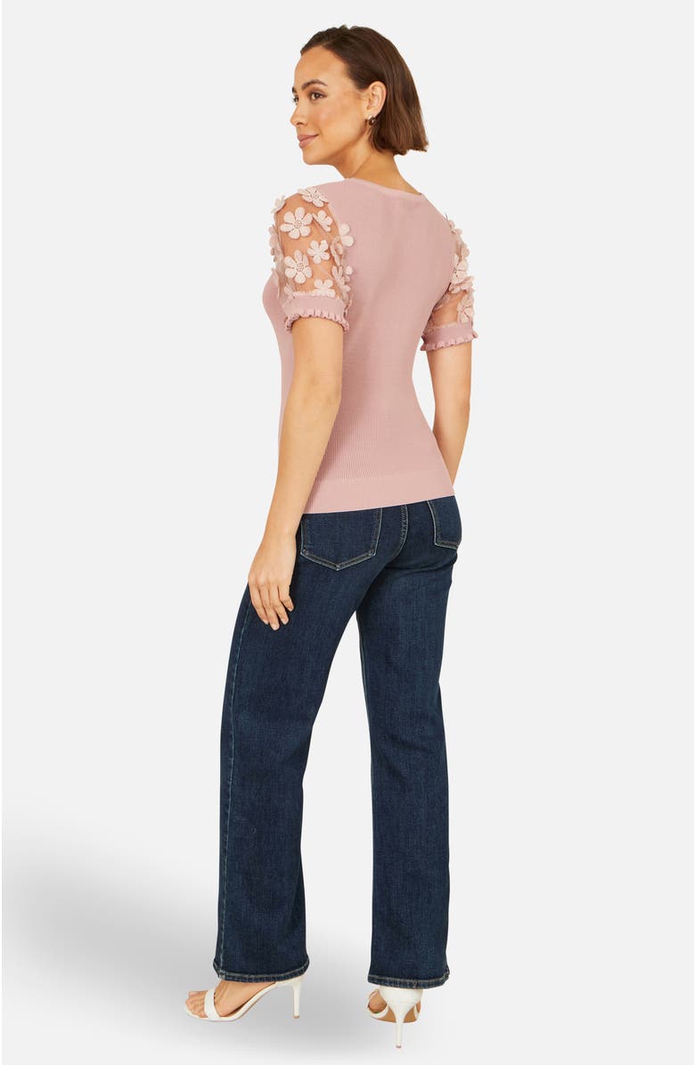 Yumi Floral Applique Knitted Top, Alternate, color, Blush